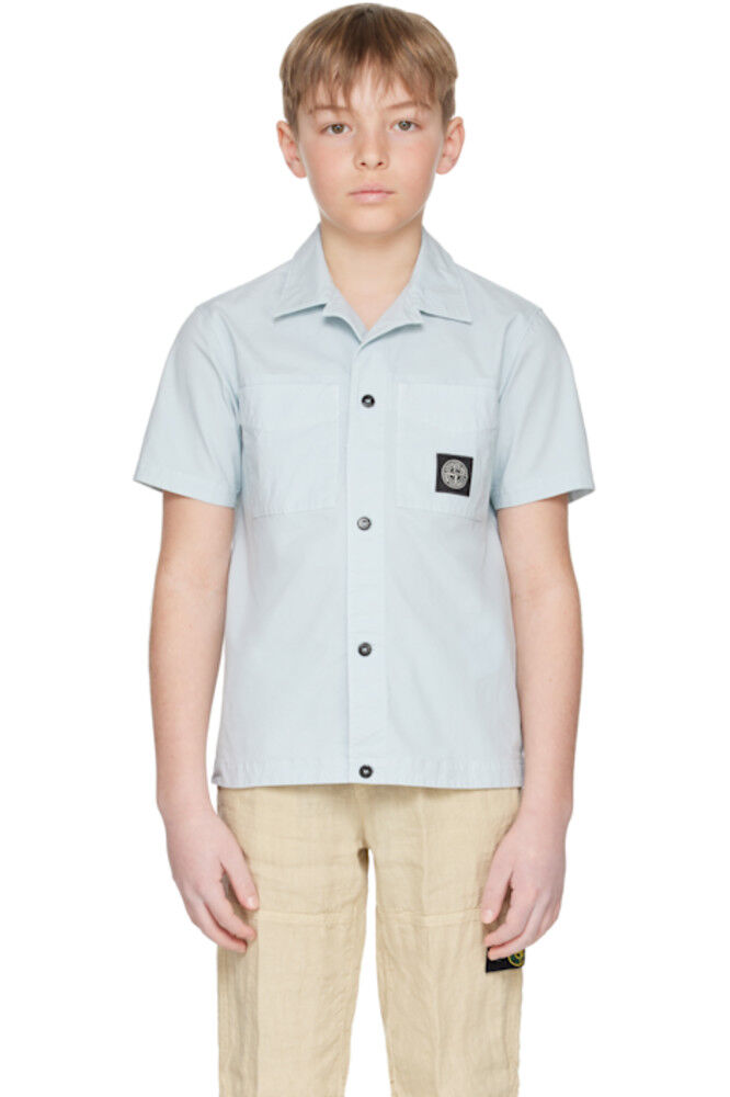 

Детская синяя рубашка 1100001 из эластичного хлопка Stone Island Junior