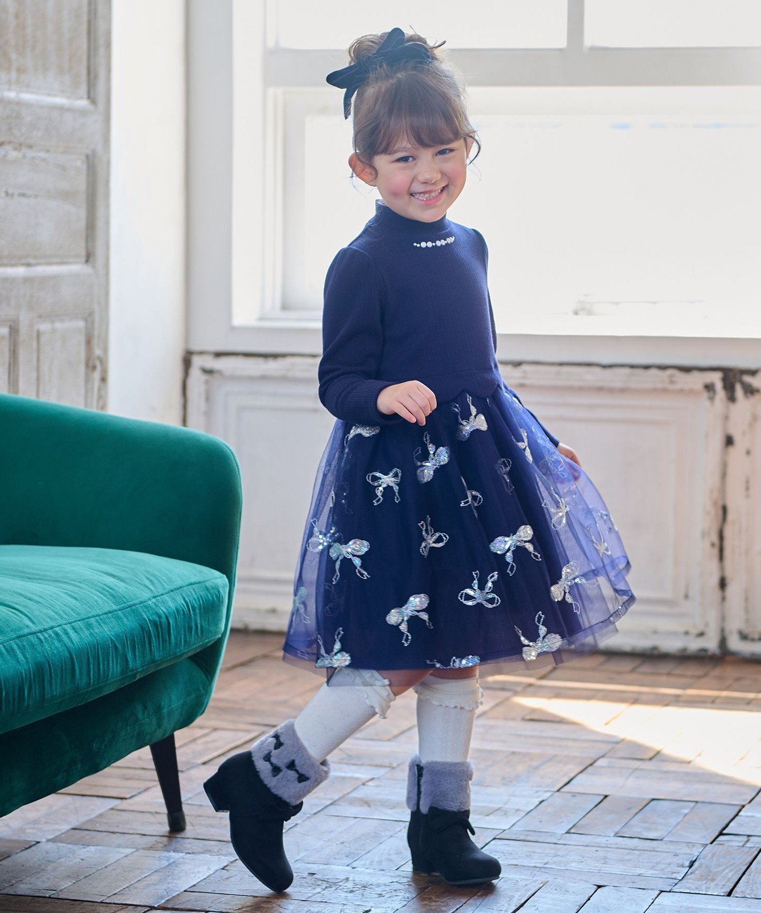 Платье из тюля для стыковки ANY KIDS, Navy x Navy [075] — фото 2