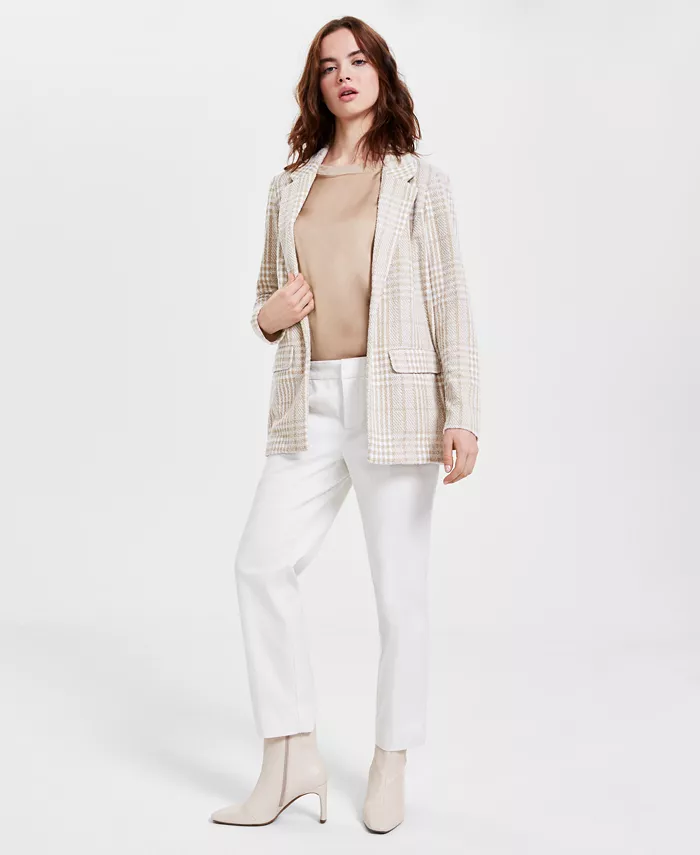 

Женский клетчатый блейзер бойфренда из букле, топ без рукавов и укороченные брюки из твила Liverpool Los Angeles, белый