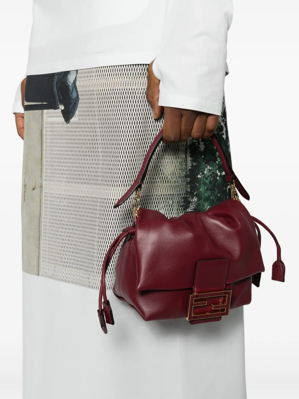 Сумка-тоут Small Mamma Baguette из кожи Fendi, красный — фото 2