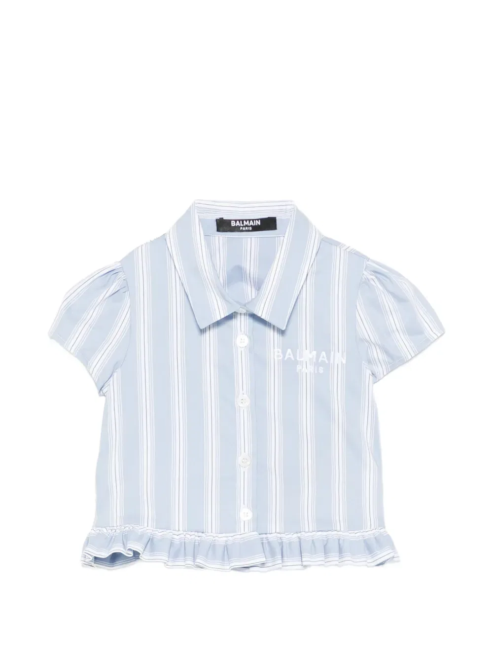 Полосатая рубашка с оборками Balmain Kids, синий