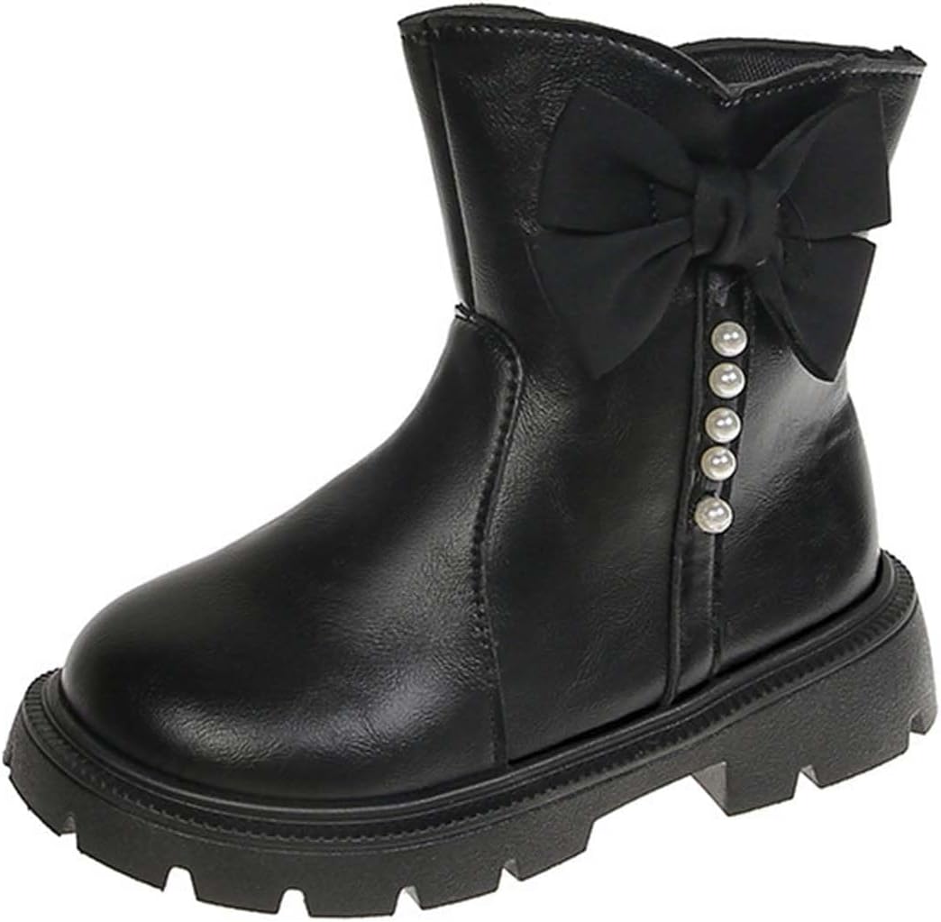 

Детские ковбойские ботинки IWIHMIV для девочек, круглый носок, западный стиль, средней высоты, с боковой молнией и бантиком, на все сезоны, Black