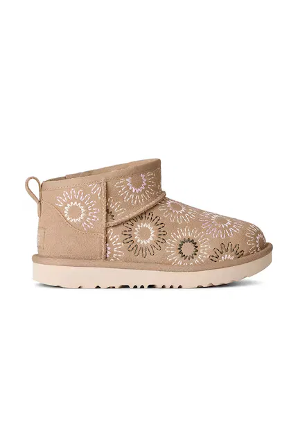 Зимние ботинки замшевые KIDS' CLASSIC ULTRA MINI SUN STITCH UGG, бежевый