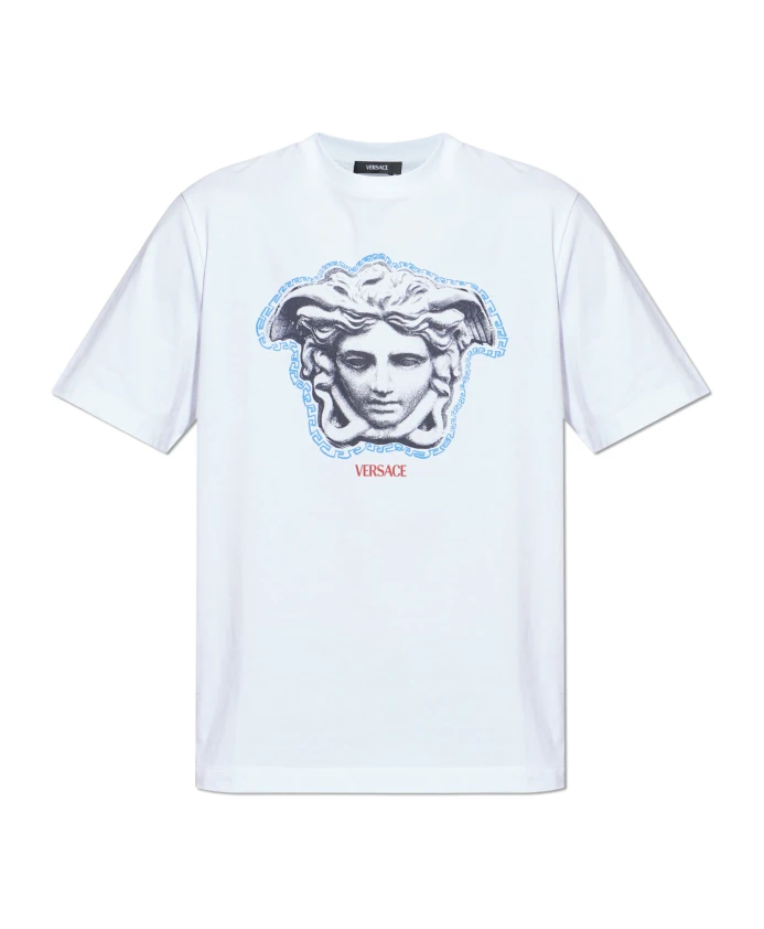 Обычная футболка с принтом из хлопкового трикотажа. Versace, белый