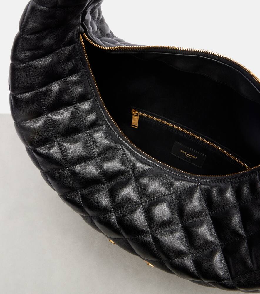 Айкер стеганая кожаная сумка через плечо Saint Laurent, Black — фото 3