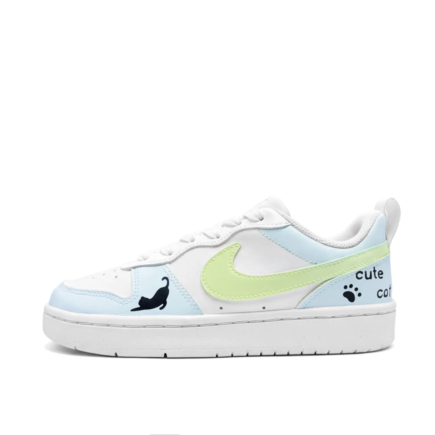 Детские скейтбординг-кеды Nike Court Borough Cute Cat Leather Low Top Blue White
