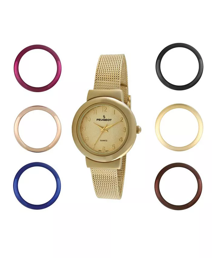 

Женские золотые часы в подарочном наборе с 7 сменными рамками Peugeot