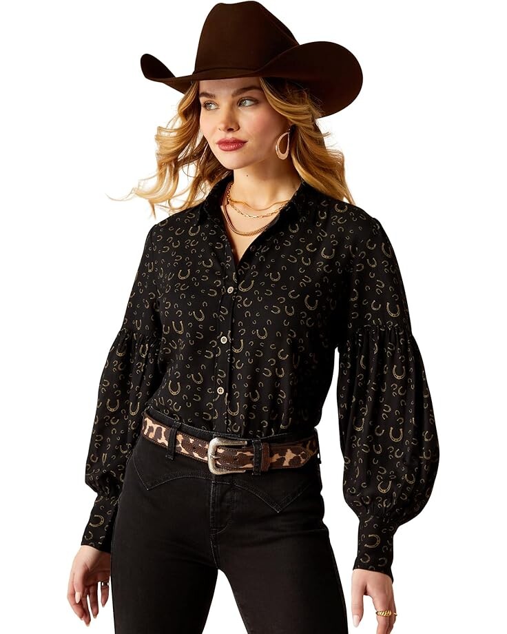 

Топ Ariat Blinged Out Top, цвет Golden Horseshoes Print