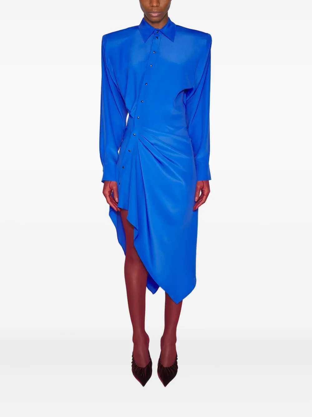 

Платье асимметричного кроя с объемными плечами Mugler, синий
