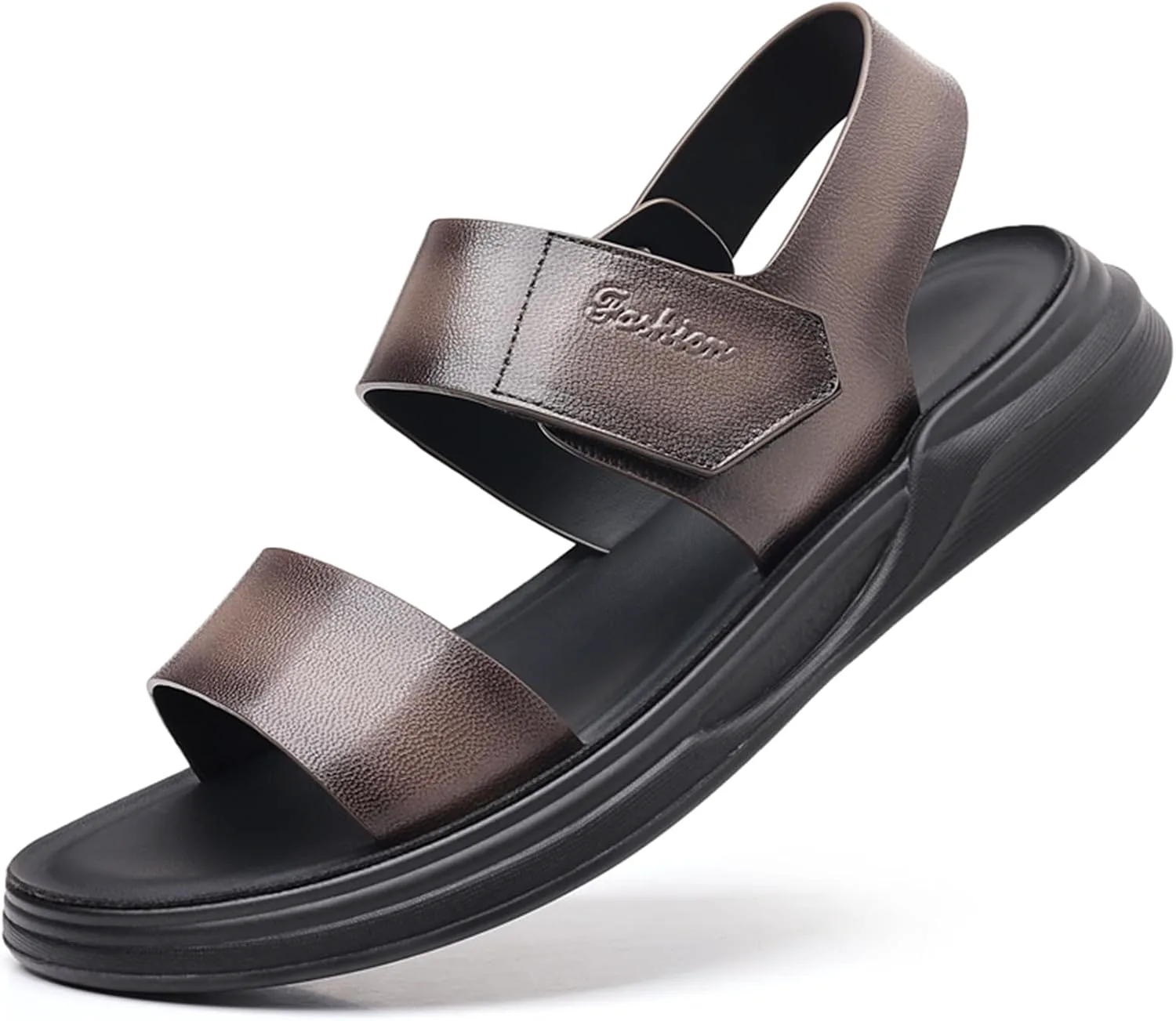 Men's Casual Сандалии Outdoor Genuine Leather Open Toe Beach Shoes Abborora, серый — фото 4