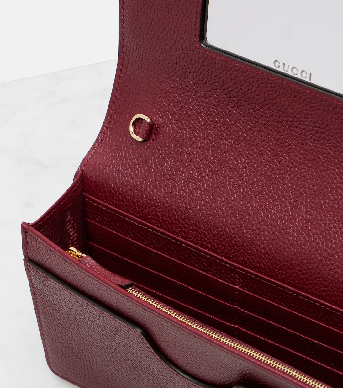 Кошелек на цепочке GG Marmont Petite из кожи Gucci, Rosso Ancor/B.Ebony — фото 3