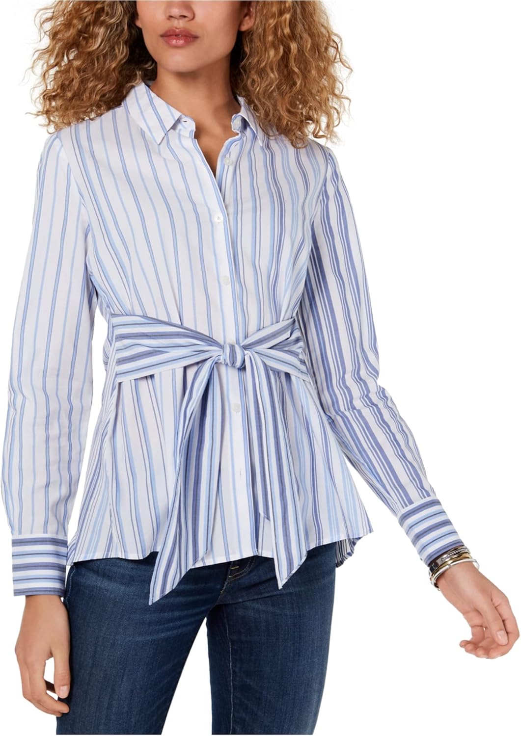 

Женский спортивный топ Tommy Hilfiger с длинными рукавами и воротником в полоску, Blue Multi