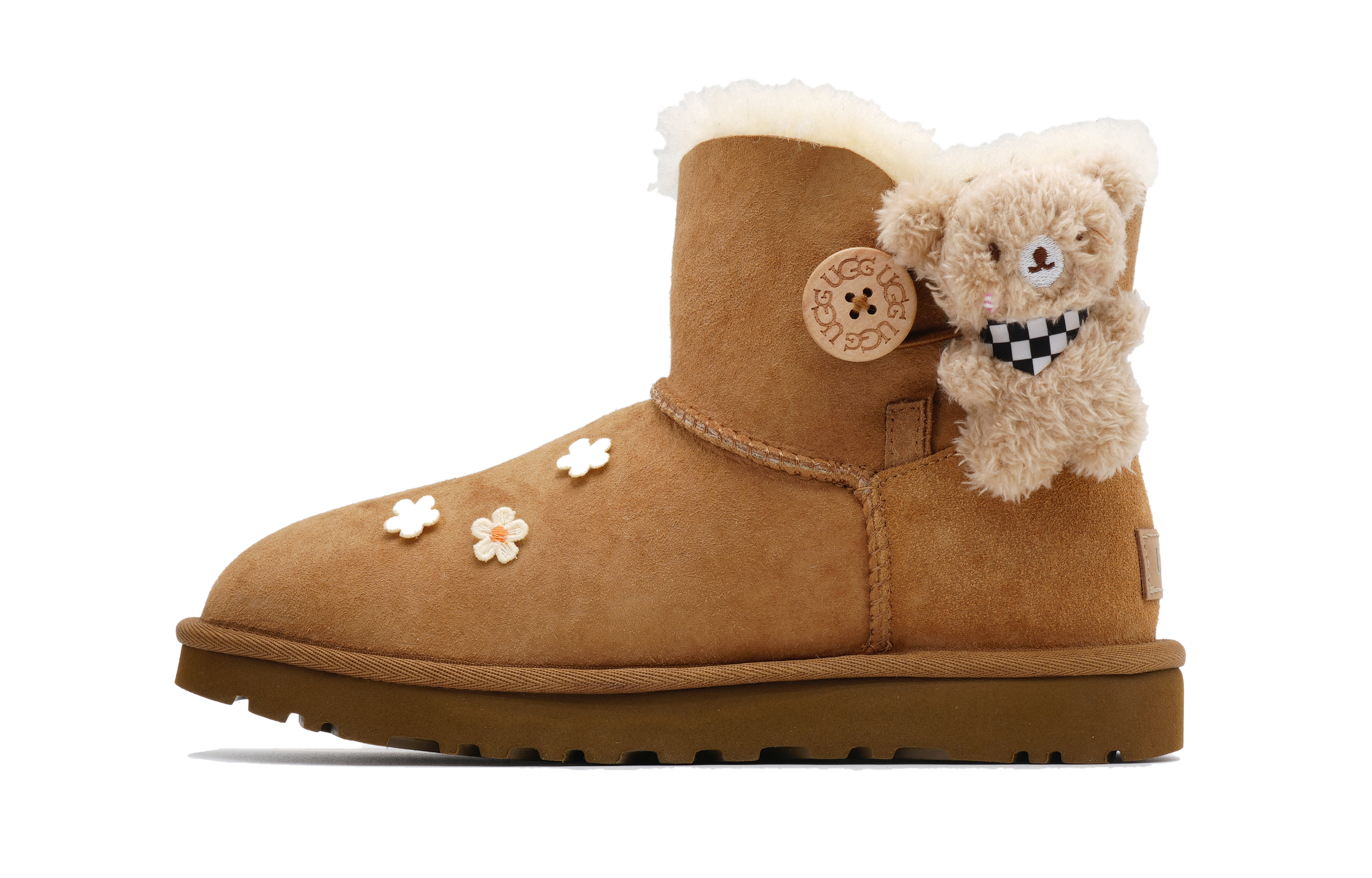 Ботинки короткие UGG Mini Bailey Bow II Cool Play с декором, песочный