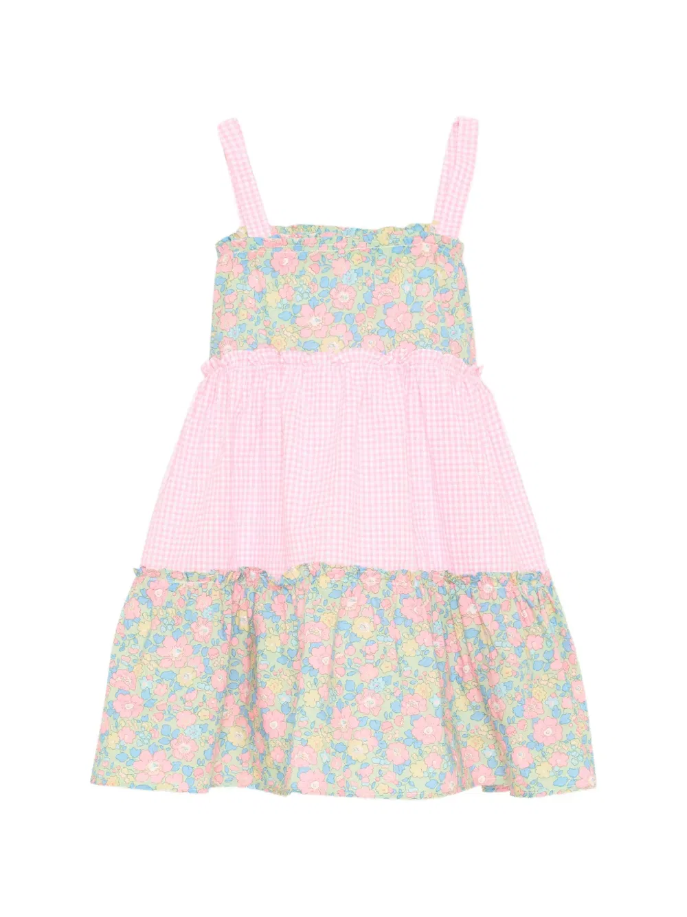 Платье в клетку с цветочным принтом Pesciolino Rosso Kids, розовый — фото 2