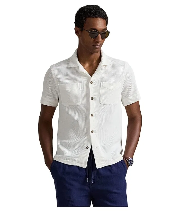 Рубашка Camp из вафельного хлопка и льна Waffle-Knit Cotton Linen Camp Shirt Polo Ralph Lauren, White/Navy/Red — фото 4