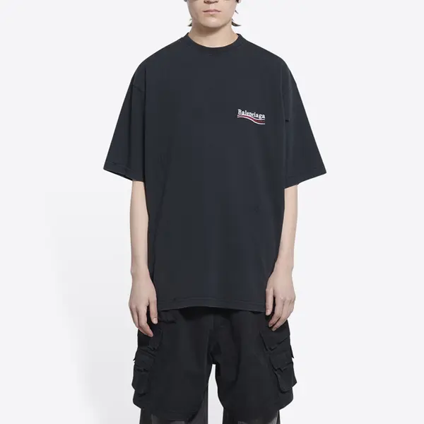 Футболка political campaign t-shirt large fit 'washed black' Balenciaga, черный — фото 4