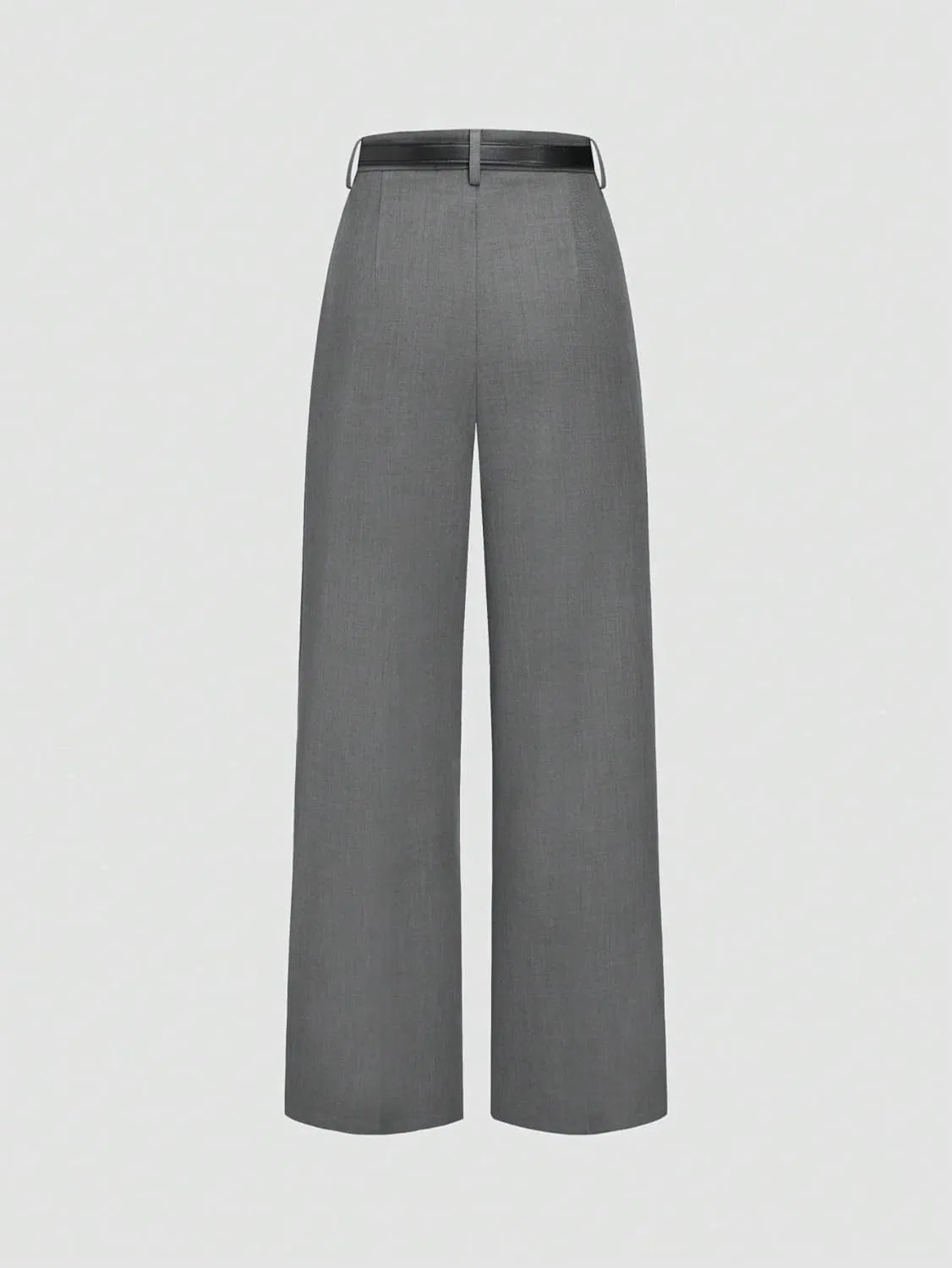 Женские повседневные брюки с широкими штанинами, высокой талией, свободным кроем и складками спереди, прямые штанины, с поясом — фото 2
