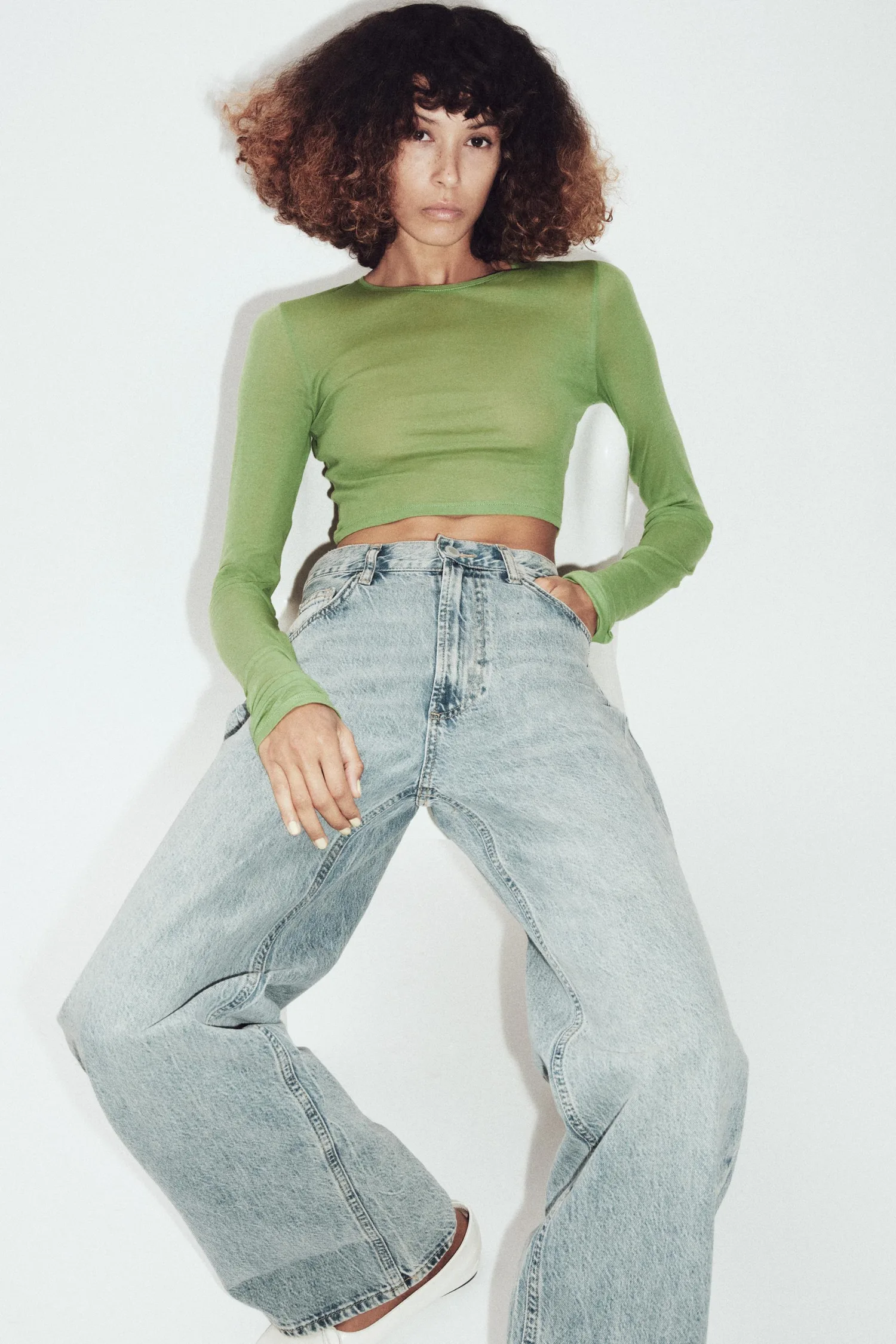 Укороченная футболка supima Zara, зеленый — фото 2
