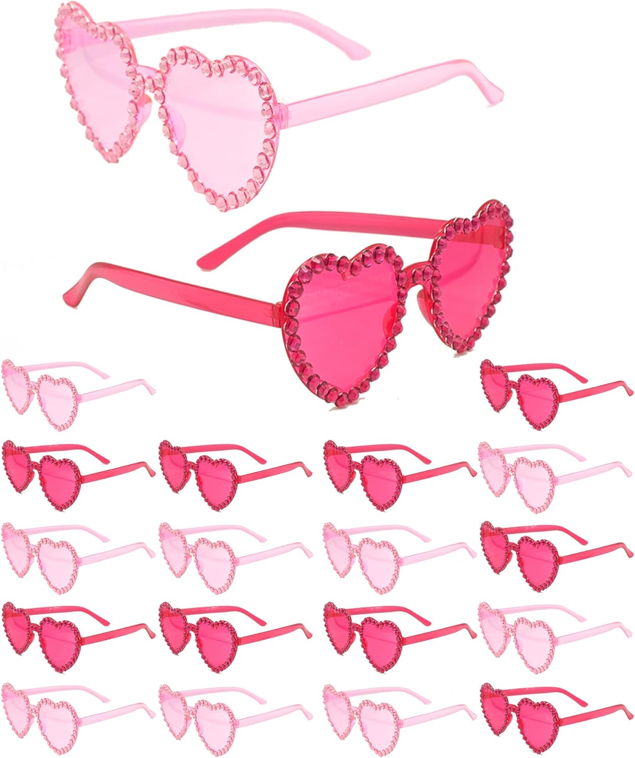 

Набор из 20 солнцезащитных очков в форме сердца со стразами для женщин, без оправы, идеально подходят для девичника и вечеринки в честь Дня святого Валентина SIEYEWER, Pink / Rose Red - 20 Pack