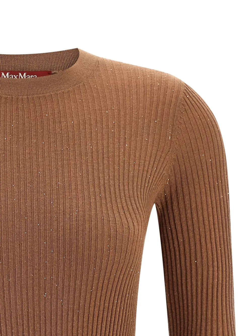 Вязаный свитер с пайетками и отделкой из марабу Max Mara, коричневый — фото 3