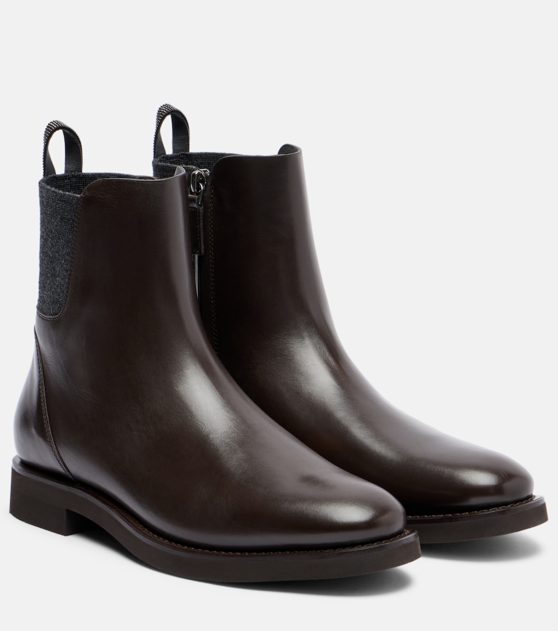Ботильоны Chelsea Monili из кожи Brunello Cucinelli, Testa Moro