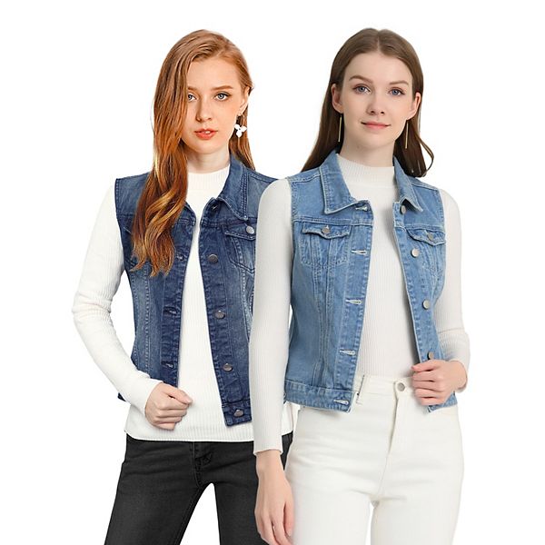 

2 упаковки женский джинсовый жилет с накладными карманами Inspire Chic, Light Blue B Dark Blue