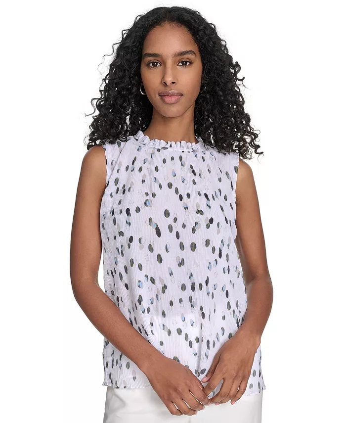 

Женская блузка без рукавов с принтом и оборками на горловине Calvin Klein, белый