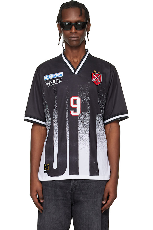 

Off-White Черная футбольная майка с большим градиентом "off"