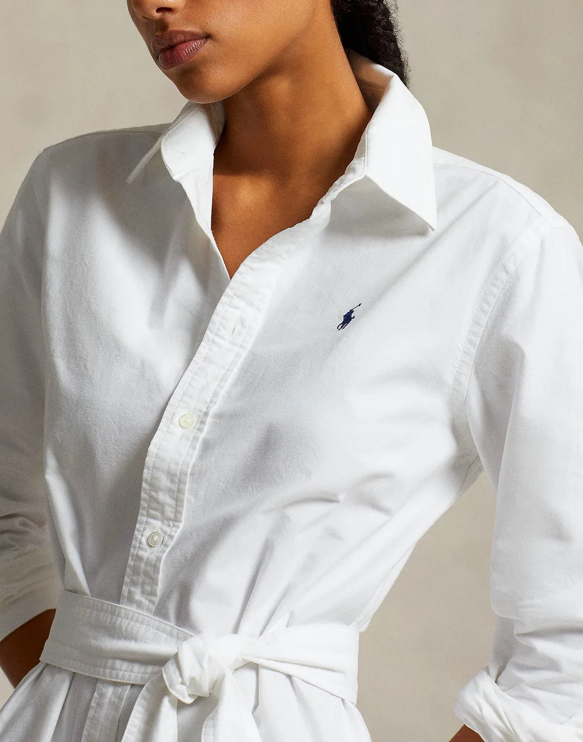 Платье-рубашка оксфордское с поясом POLO RALPH LAUREN белое — фото 4