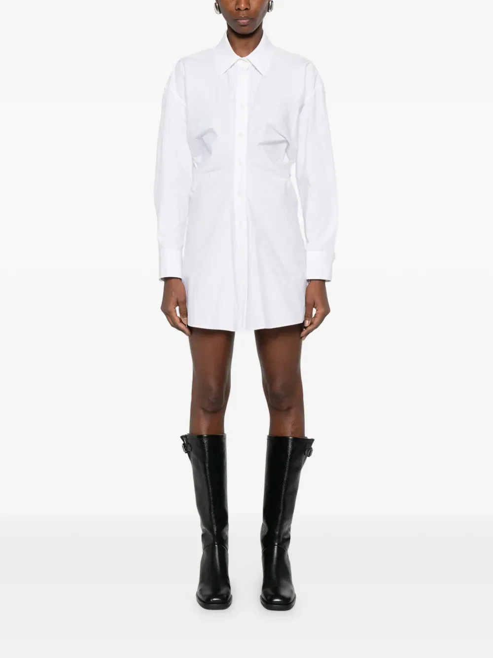 Мини-платье в стиле рубашки со сборками Alexander Wang, белый — фото 3