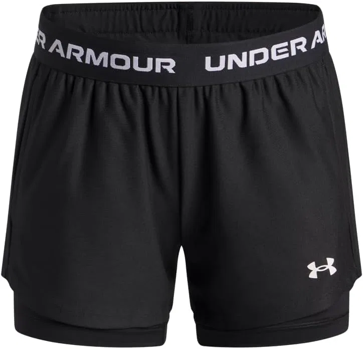 Шорты Under Armour Girls' Tech Play Up 2 в 1, (005) Black/Black/White