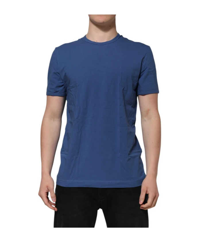 

Синяя хлопковая мужская футболка с круглым вырезом Dolce & Gabbana, синий