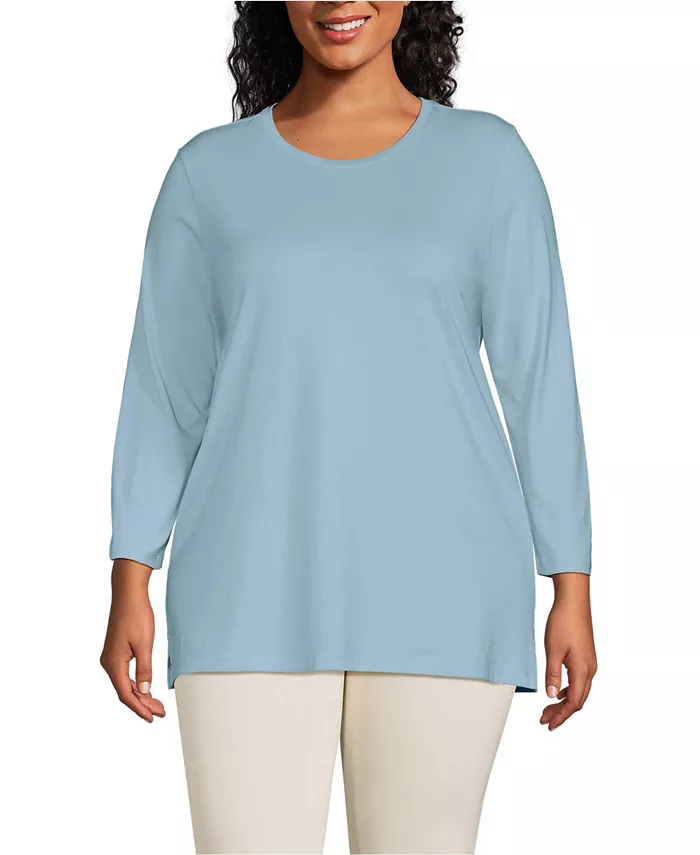 

Туника из хлопка Supima с рукавом 3/4, plus size Lands' End, синий