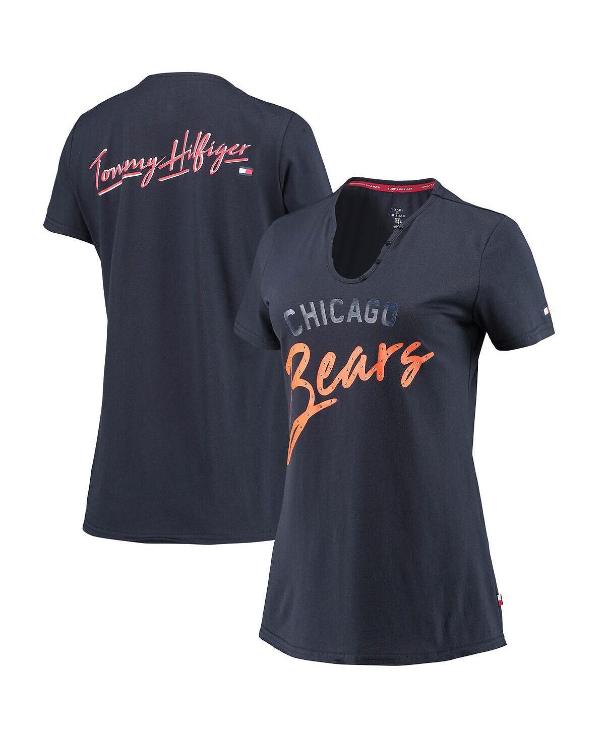 

Женская темно-синяя футболка с v-образным вырезом Chicago Bears Riley Tommy Hilfiger, темно-синий