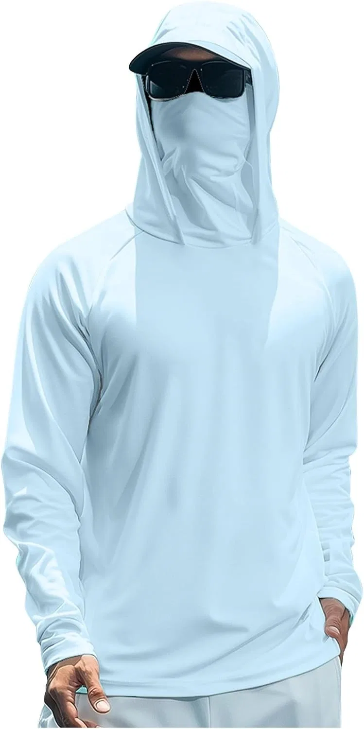 Футболка с капюшоном и маской для лица UPF 50+, Light Blue