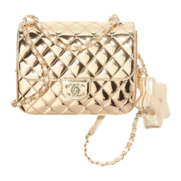 

CHANEL Женский рюкзак-кошелёк из металлизированной телячьей кожи с зеркальным покрытием золотистого цвета