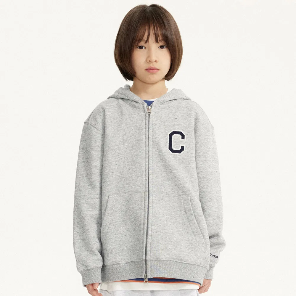 Детский худи на молнии C-Logo меланжевый серый от Covernat Kids