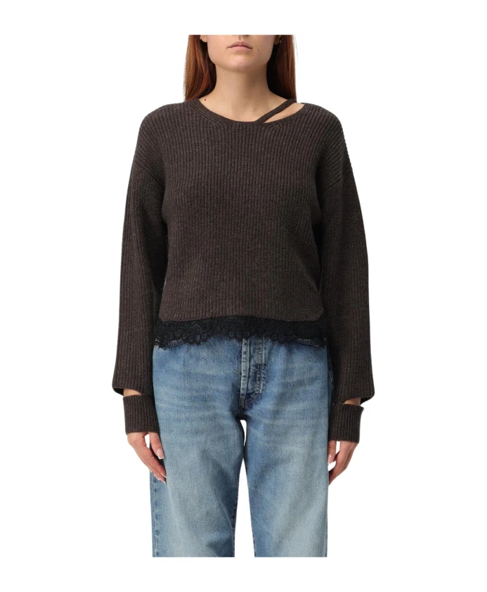 

Ребристый свитер с кружевной отделкой Pinko, коричневый