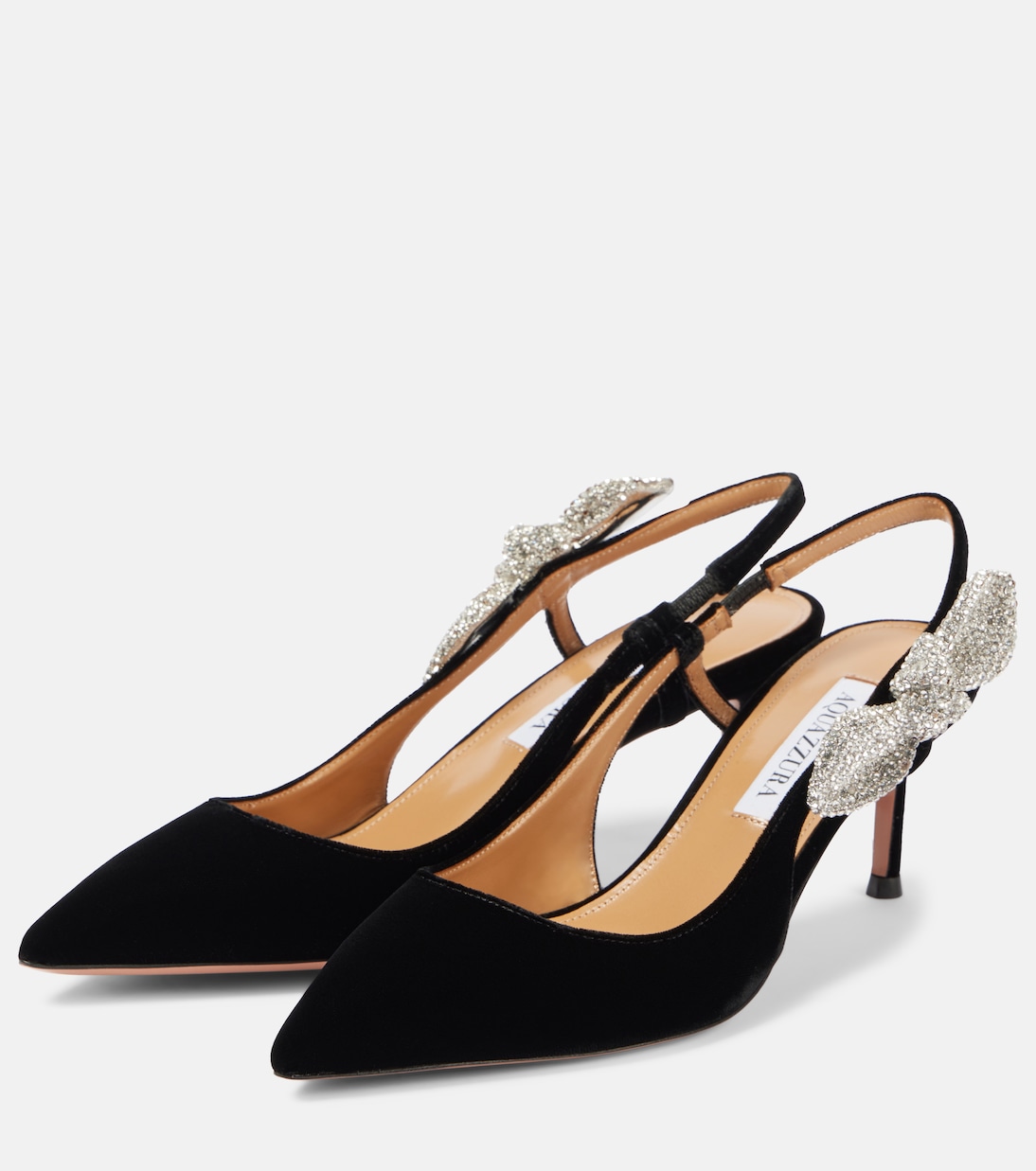 Туфли-лодочки Very Bow Tie Crystal 65 с открытой пяткой Aquazzura, черный — фото 4