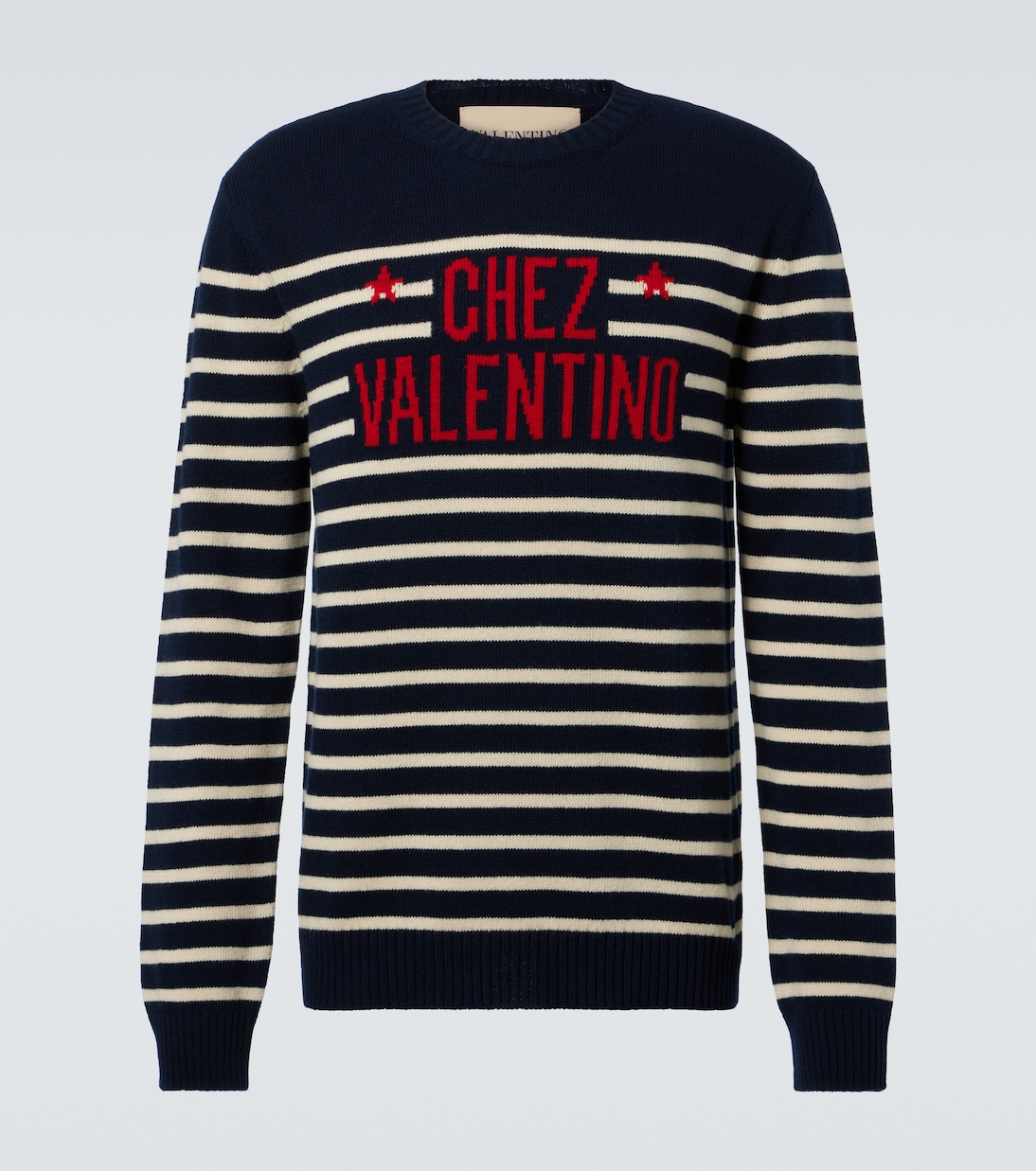 

Полосатый жаккардовый свитер из шерсти Chez Valentino, Ultramarine Dark Blue