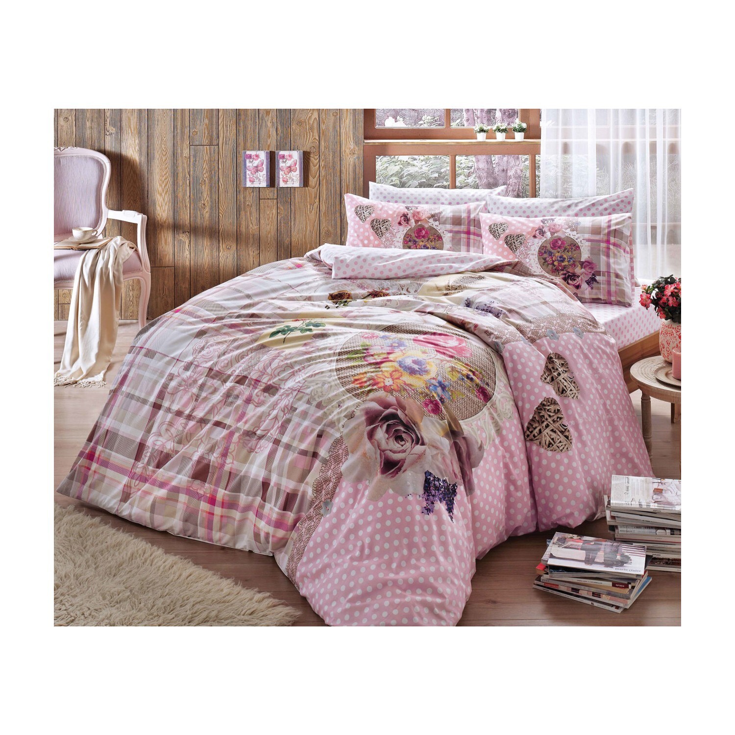 

Комплект постельного белья Tac Ranforce Double Livia Pink