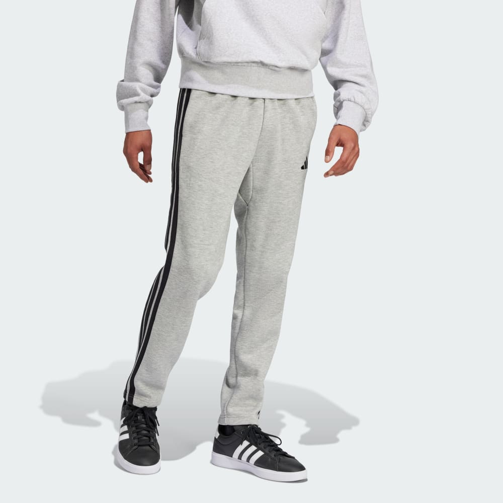 Спортивные брюки Adidas Essentials 3-Stripes Open Hem Fleece Pants, цвет Medium Grey Heather/Black — фото 3