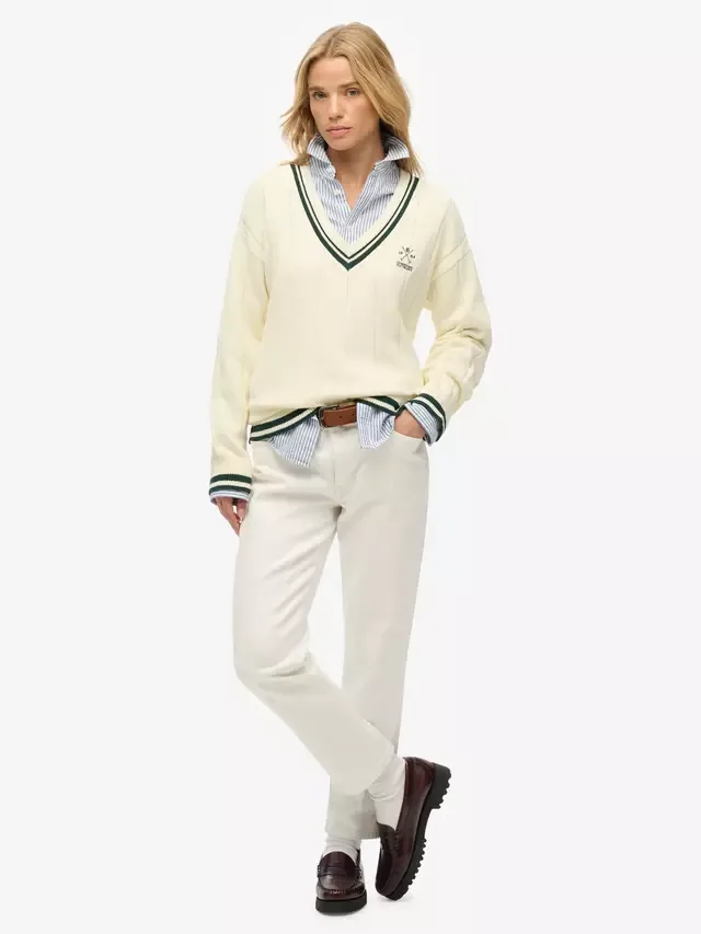 Вязаный джемпер с косами от крикетного клуба Superdry, Off White — фото 3