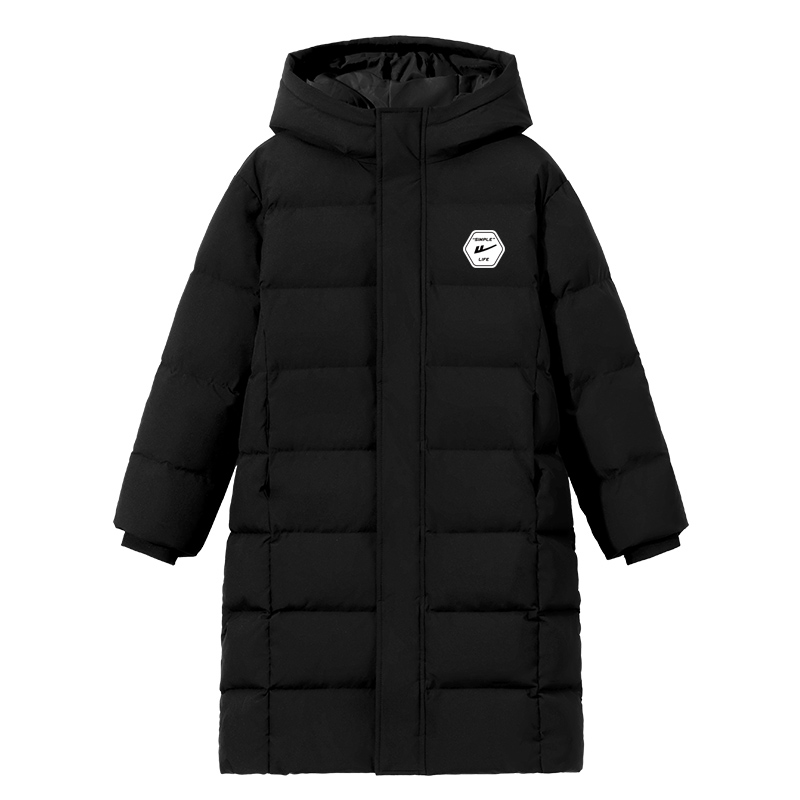 

Детская пуховая куртка с капюшоном утепленная удлиненная Moderate WARRIOR, черный/h hexagon черный text k