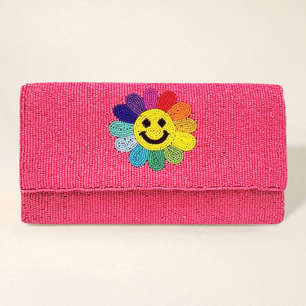 

Сумка-клатч или кроссбоди с цветочным декором и бисерной отделкой FASHNZFAB, розовый