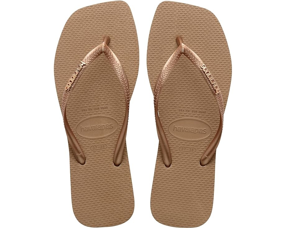 Сандалии Havaianas Slim Square Logo Metallic Flip-Flop, цвет Rose Gold/Rose Gold