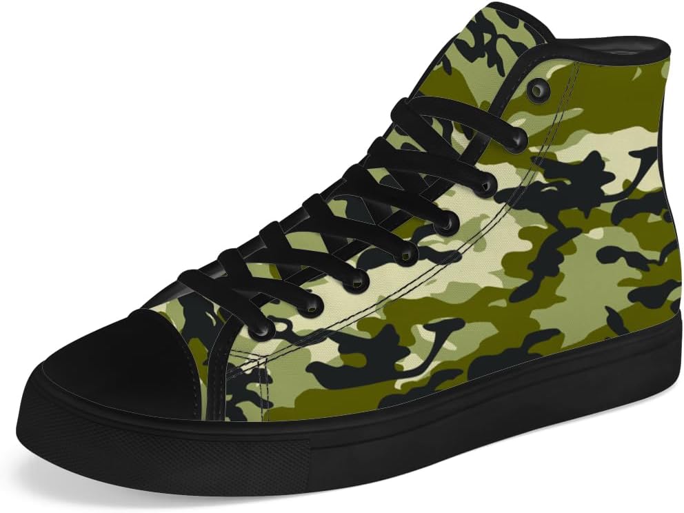 

Мужские и женские высокие кеды из холщовой ткани зеленого камуфляжа, высокие кроссовки с шнуровкой, повседневная обувь, подарок для мужчин и женщин Chebing