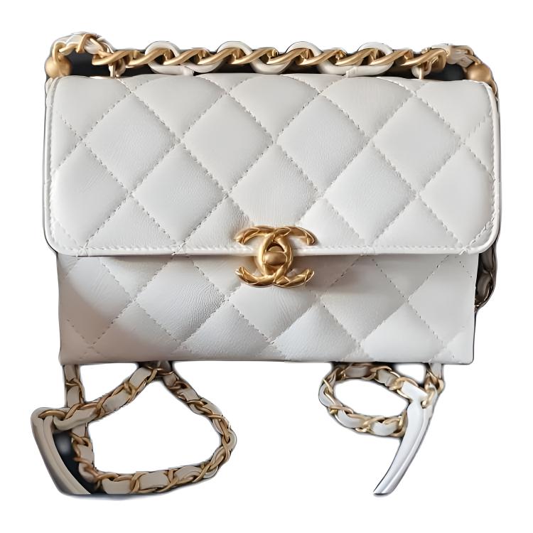 

CHANEL Миниатюрная белая женская сумка через плечо из телячьей кожи