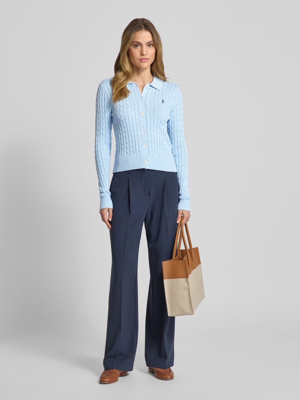 

Кардиган с узором «косы» Polo Ralph Lauren, светло-голубой