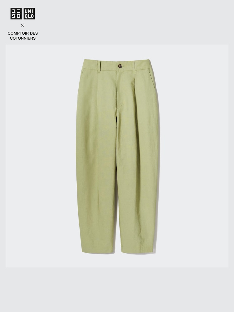 

Зауженные брюки в складку из льняной смеси длинные Uniqlo, цвет 51 зеленый